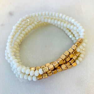 Five Strand Stone and Gold Bracelet - White - pretty-simple-2