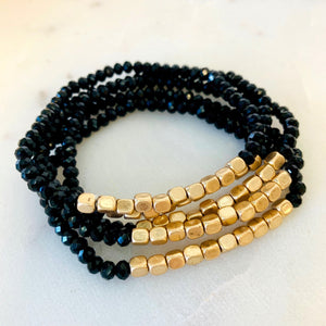 Five Strand Stone and Gold Bracelet - Black - pretty-simple-2